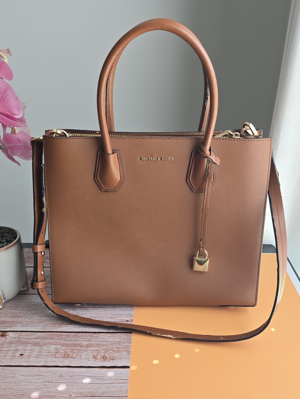 Michael Kors Cognac Brown Saffiano Leather Satchel